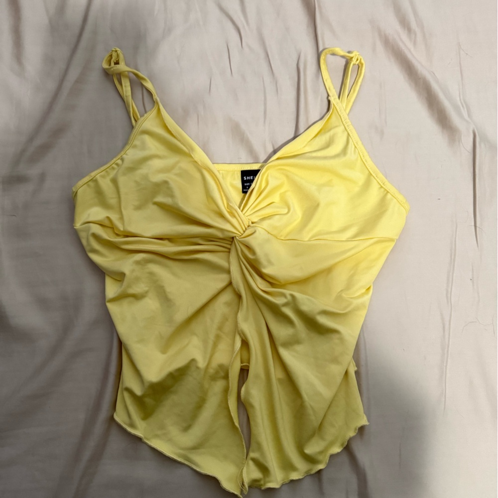 SHEIN Yellow Twist Front Crop Top